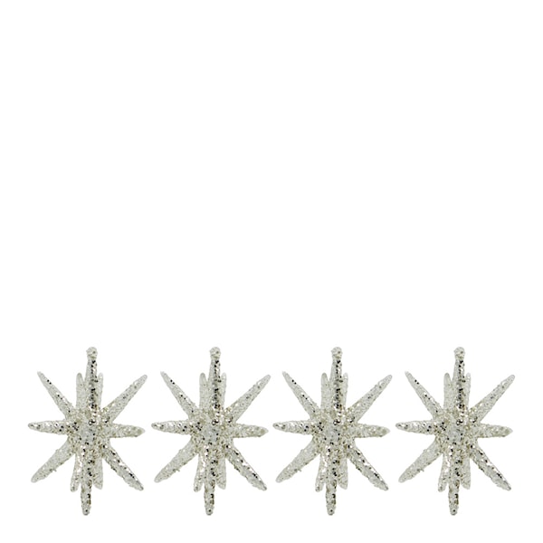 Spike julgranspynt stjärnor 7,5 cm 4-pack silver/glitter