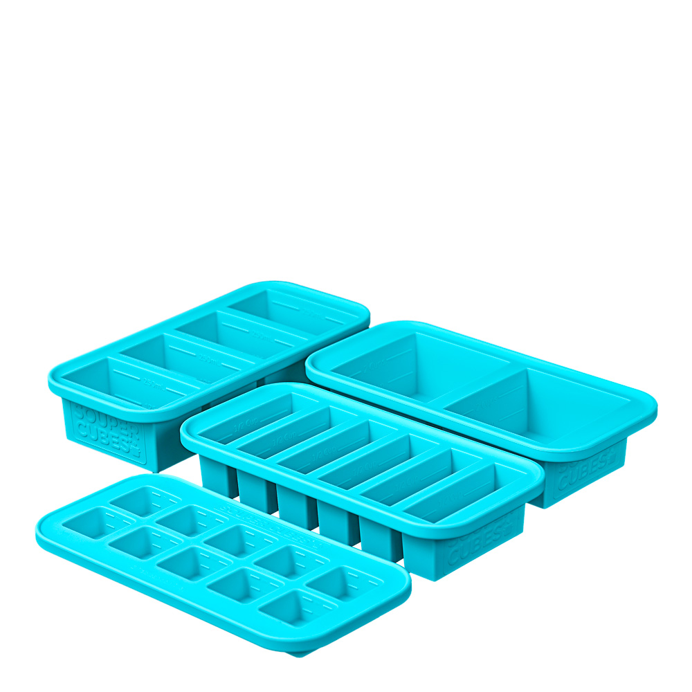 Souper Cubes - Matförvaring och Lock Silikon Set 4-pack Blå