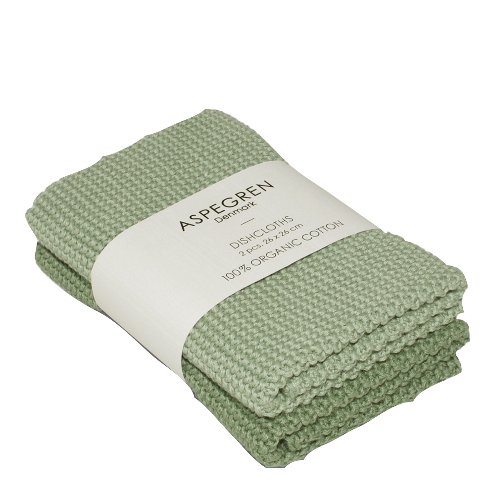 Aspegren - Solid Neulottu tiskirätti 26x26 cm 2 kpl Laurel Green