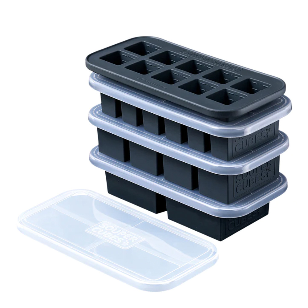 Souper Cubes - Matförvaring och Lock Silikon Set 4-pack Grå
