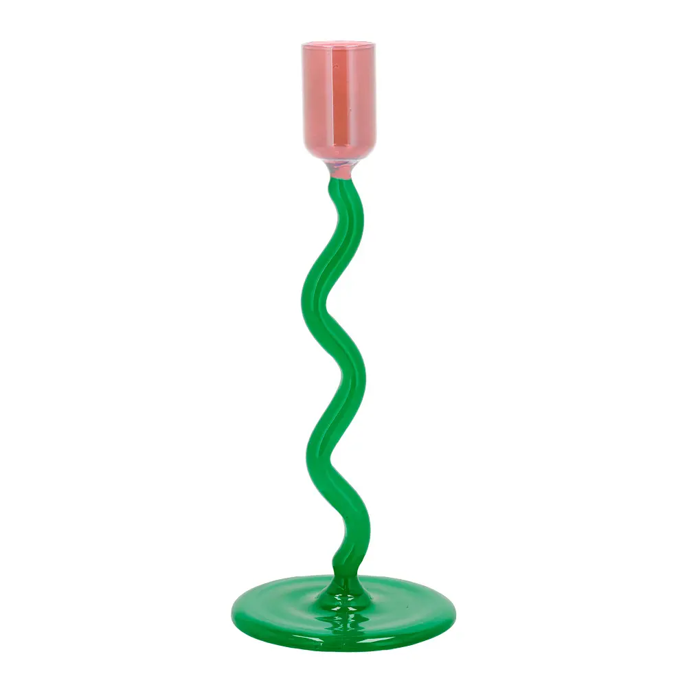 Styles lysestake glass 8,5x19,6 cm grønn/rosa