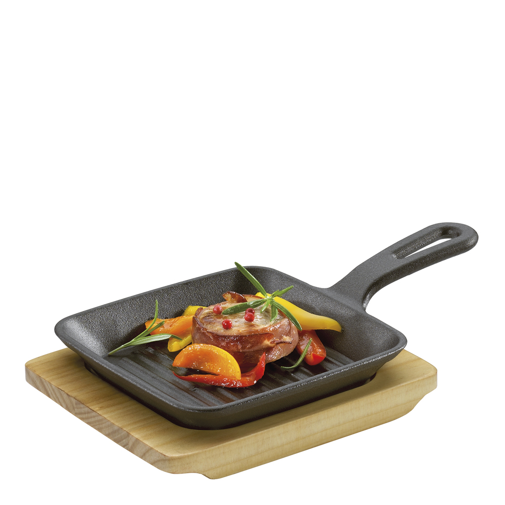 Küchenprofi – BBQ Grill-/Serveringspanna med träfat 23×13 cm