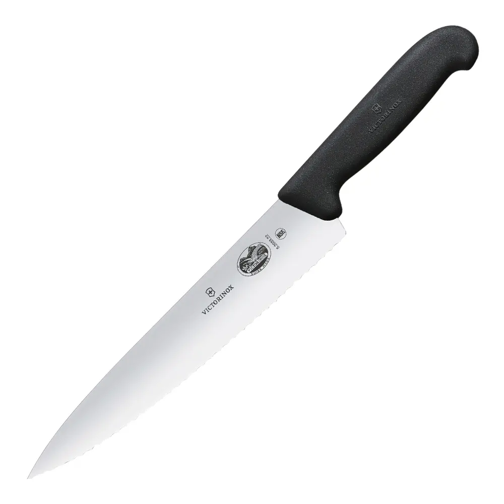 Fibrox kokkekniv bølget 22 cm svart