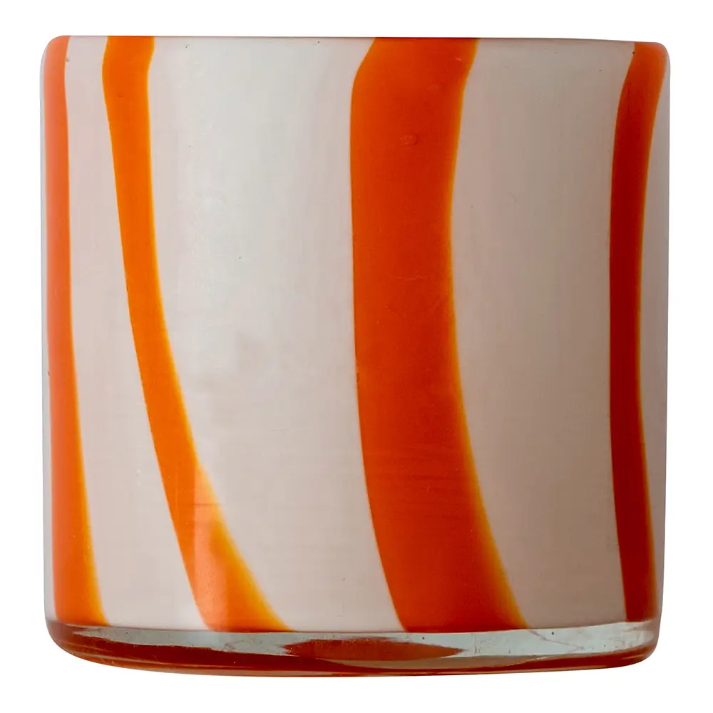 Calore lyslykt 10x10 cm Curve oransje/hvit stripete