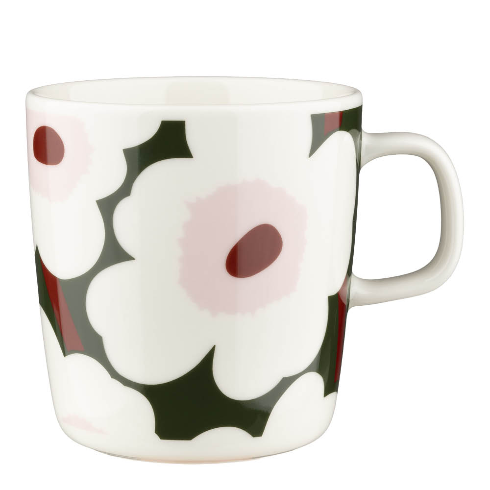 Marimekko – Unikko mugg 40 cl vit/mörkgrön/rosa