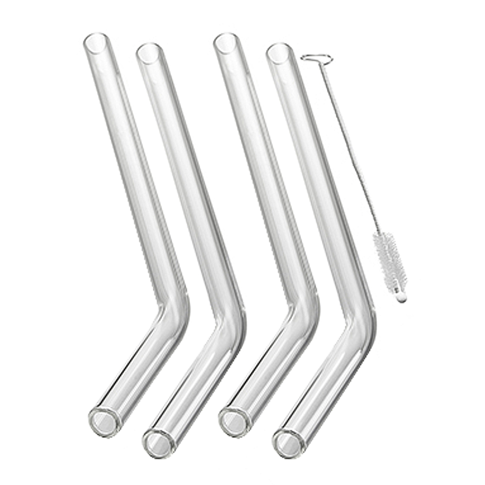 Gefu – Future Sugrör böjda Glas 4-pack + Rengöringsborste Klar