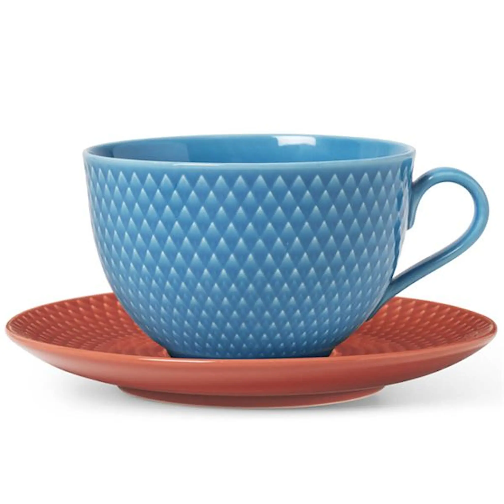 Lyngby Porcelæn Rhombe Color Teekuppi 39 cl Sininen/Terrakotta