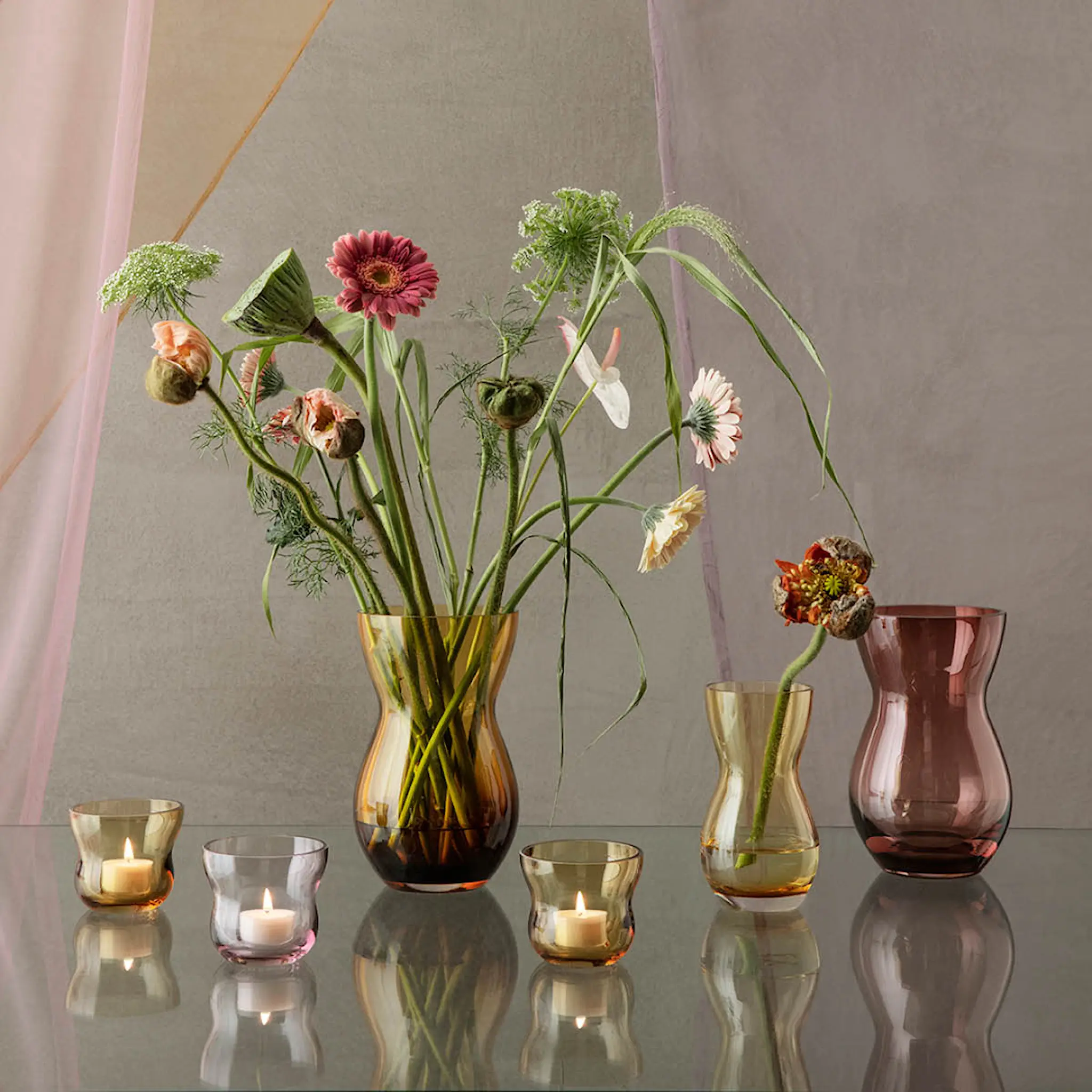 Holmegaard Calabas Duo Vase 21 cm Amber/Burgundy