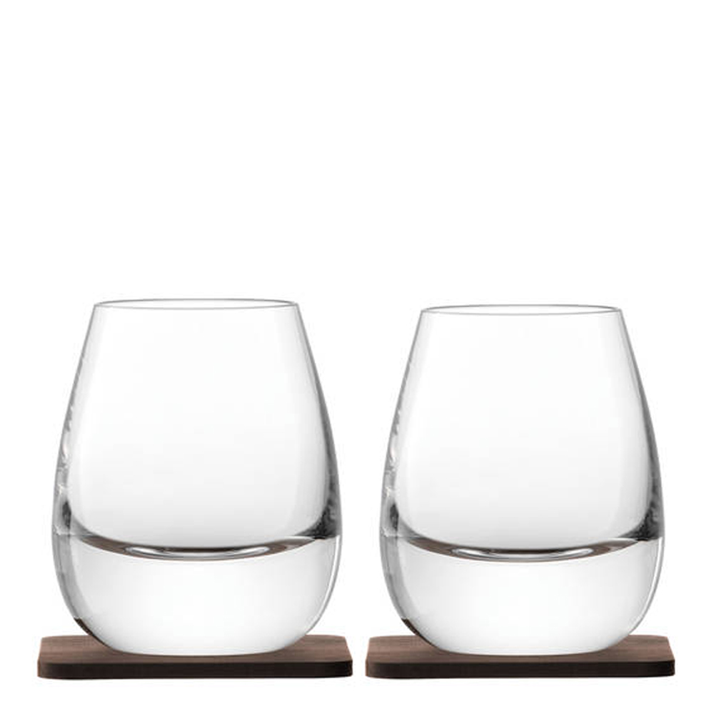 LSA International – Whisky Tumbler 25 cl / Underlägg Valnöt 2-pack