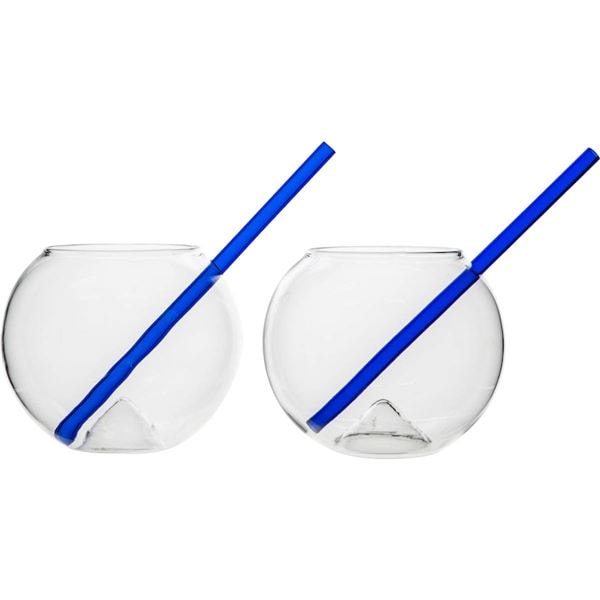 Magaluf glas med sugrör 2-pack klar/blå