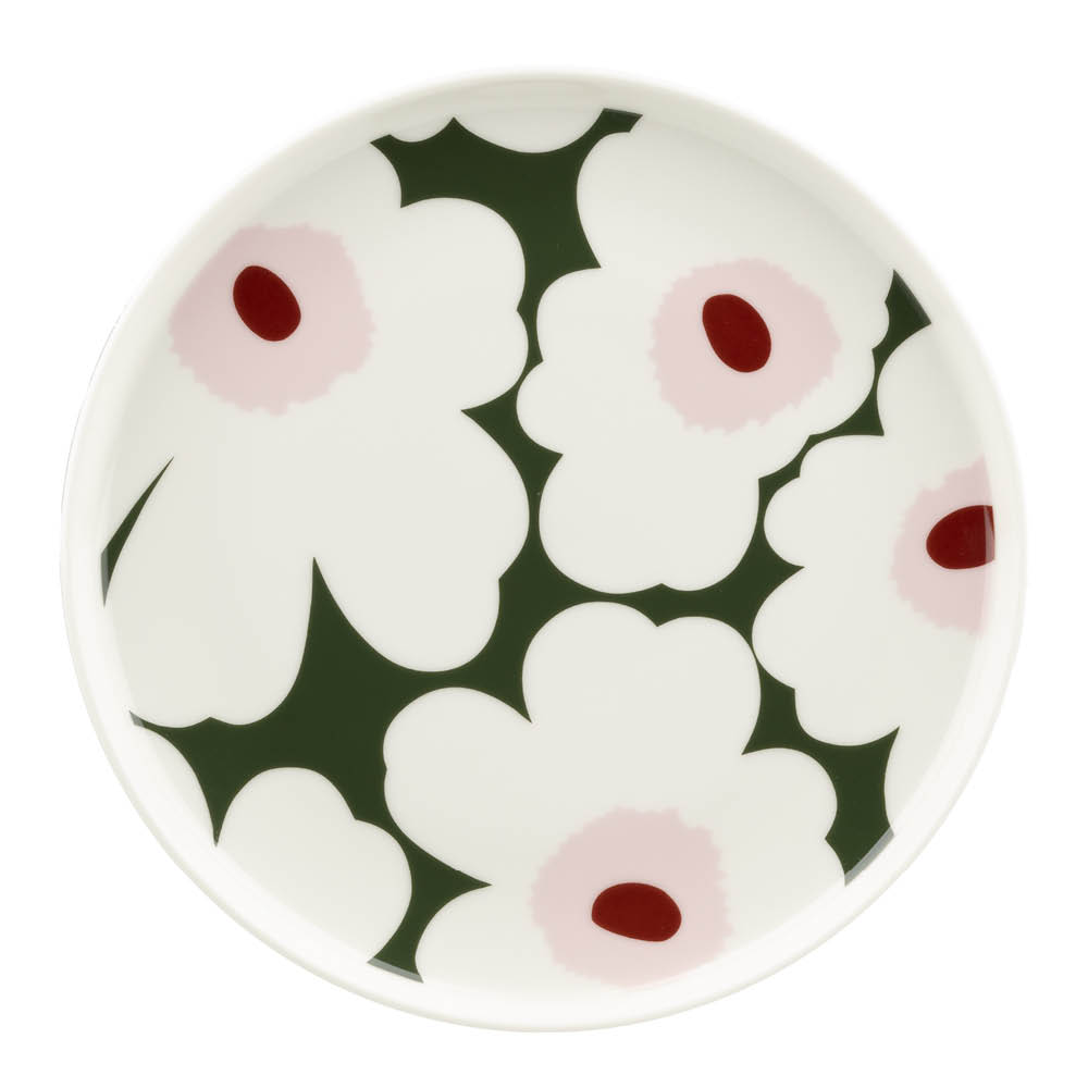 Marimekko – Unikko assiett 20 cm vit/mörkgrön/rosa