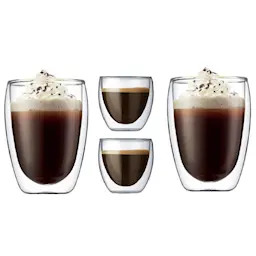 Bodum Pavina Kaffeglas dubbelväggad 8 cl + 35 cl 4-pack Klar