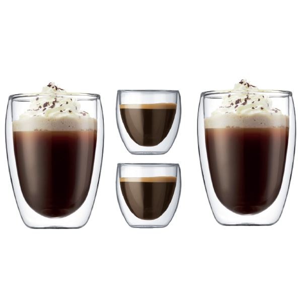 Pavina Kaffeglas dubbelväggad 8 cl + 35 cl 4-pack Klar