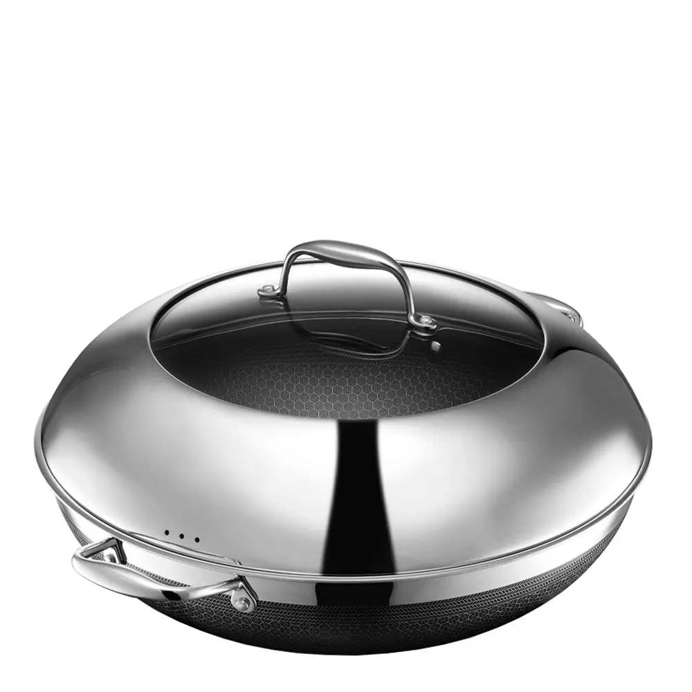 Hybrid wok med lokk 36 cm sølv/svart