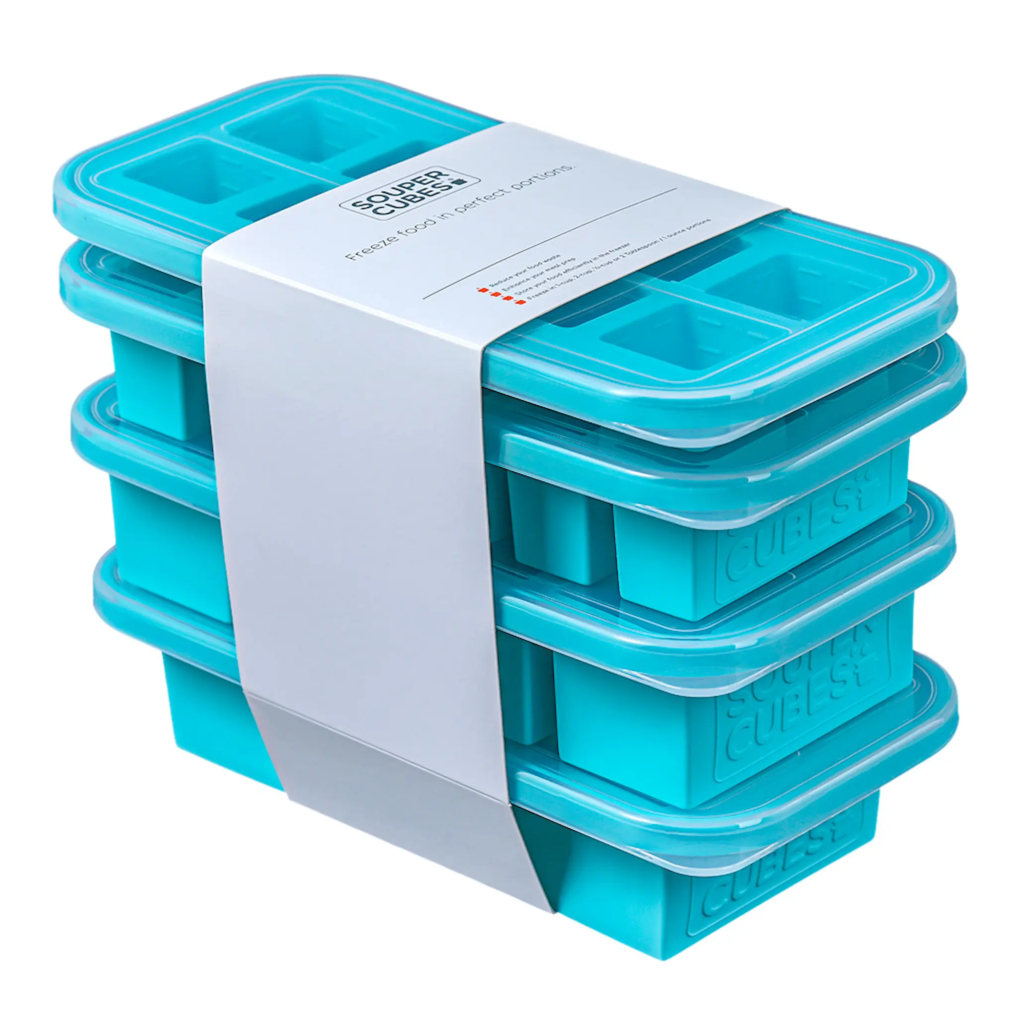 Souper Cubes Matförvaring och Lock Silikon Set 4-pack Blå