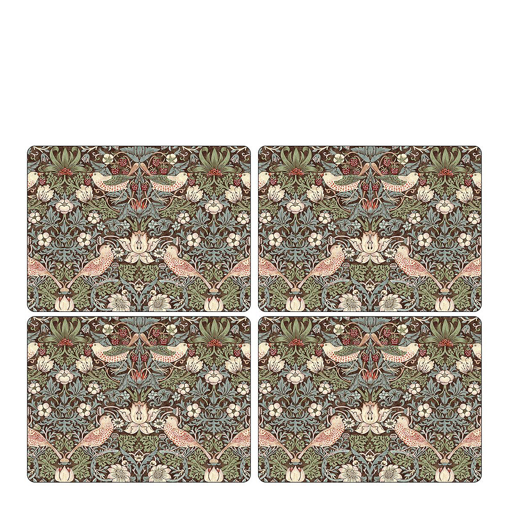 Produktfoto för Morris & Co - Strawberry Thief Tablett 30x40 cm 4-pack Brun