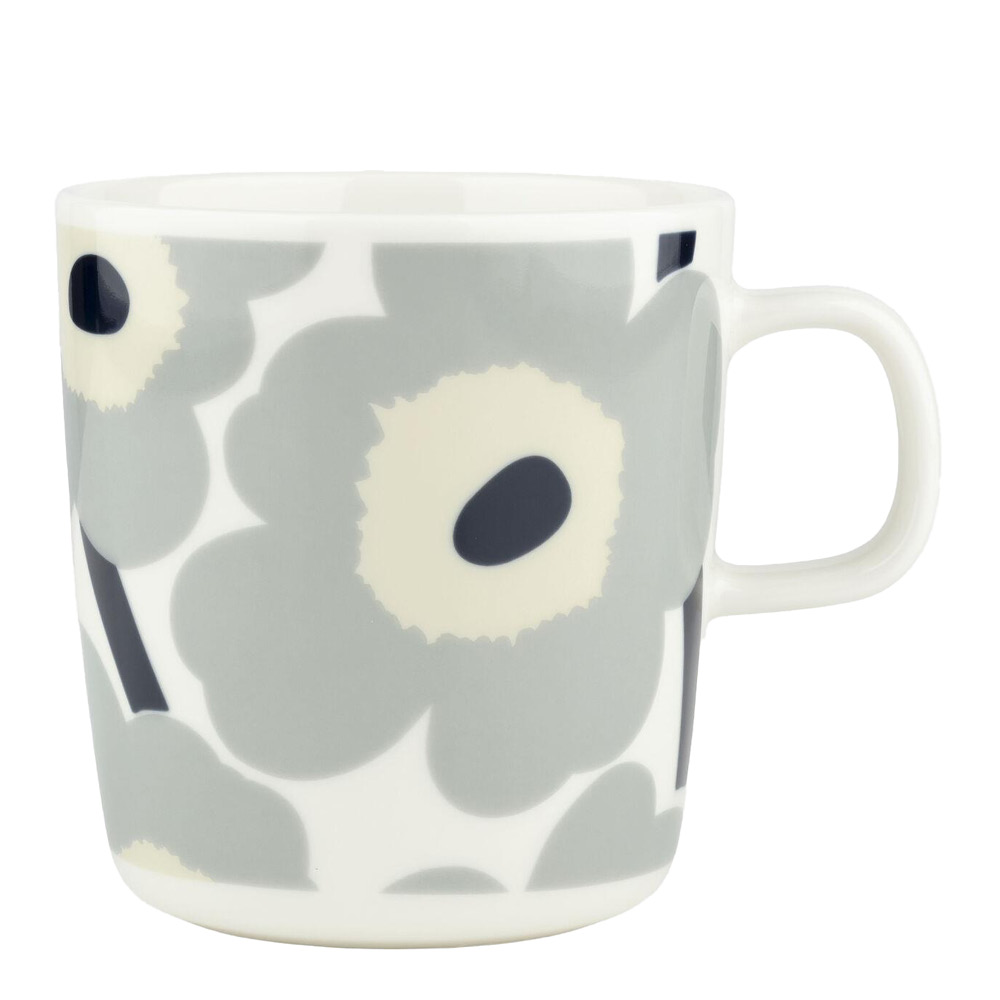 Marimekko – Oiva unikko mugg 40 cl vit/grå/sand/mörkblå