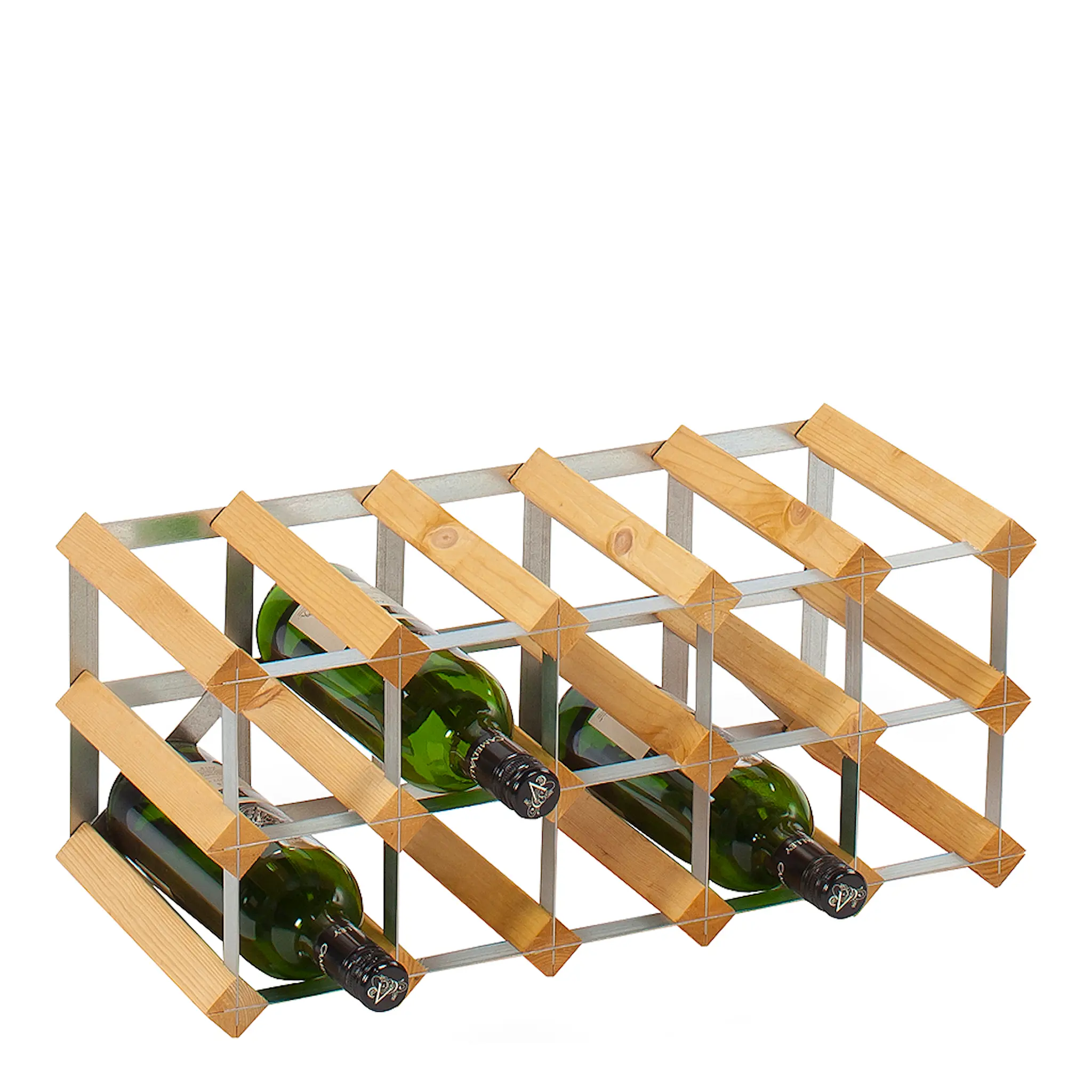 Traditional Wine Rack Påbyggnadsbart Vinställ för 15 flaskor ljust Trä