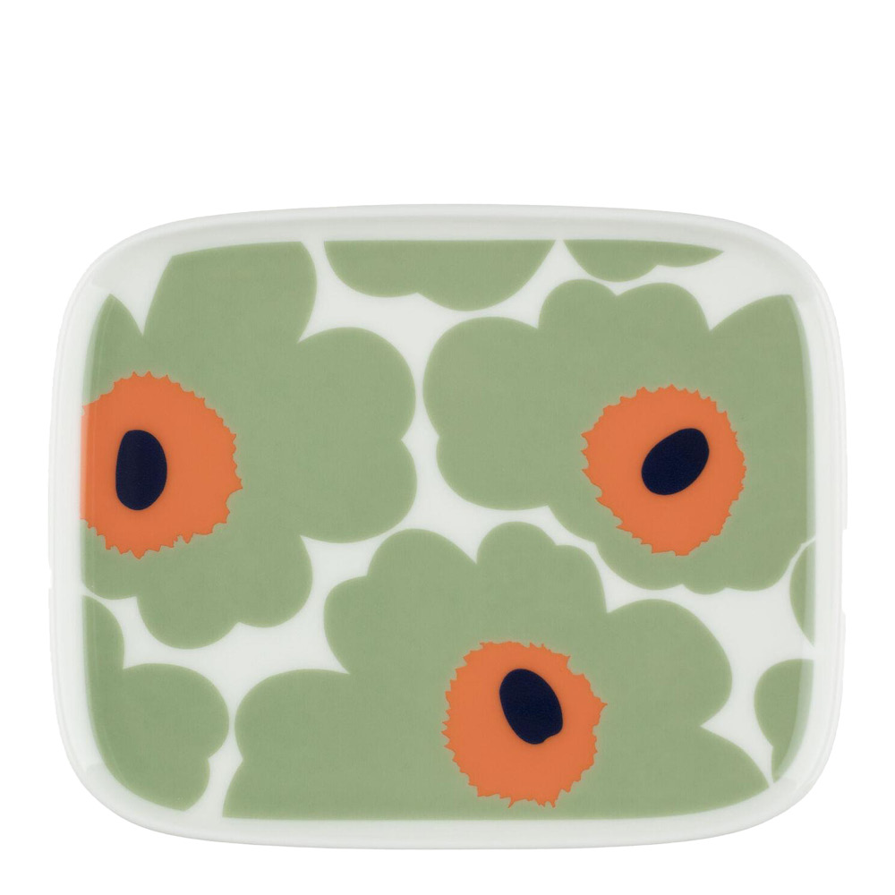 Marimekko – Oiva Unikko fat rektangulärt 15×12 cm vit/salvia/orange/mörkblå