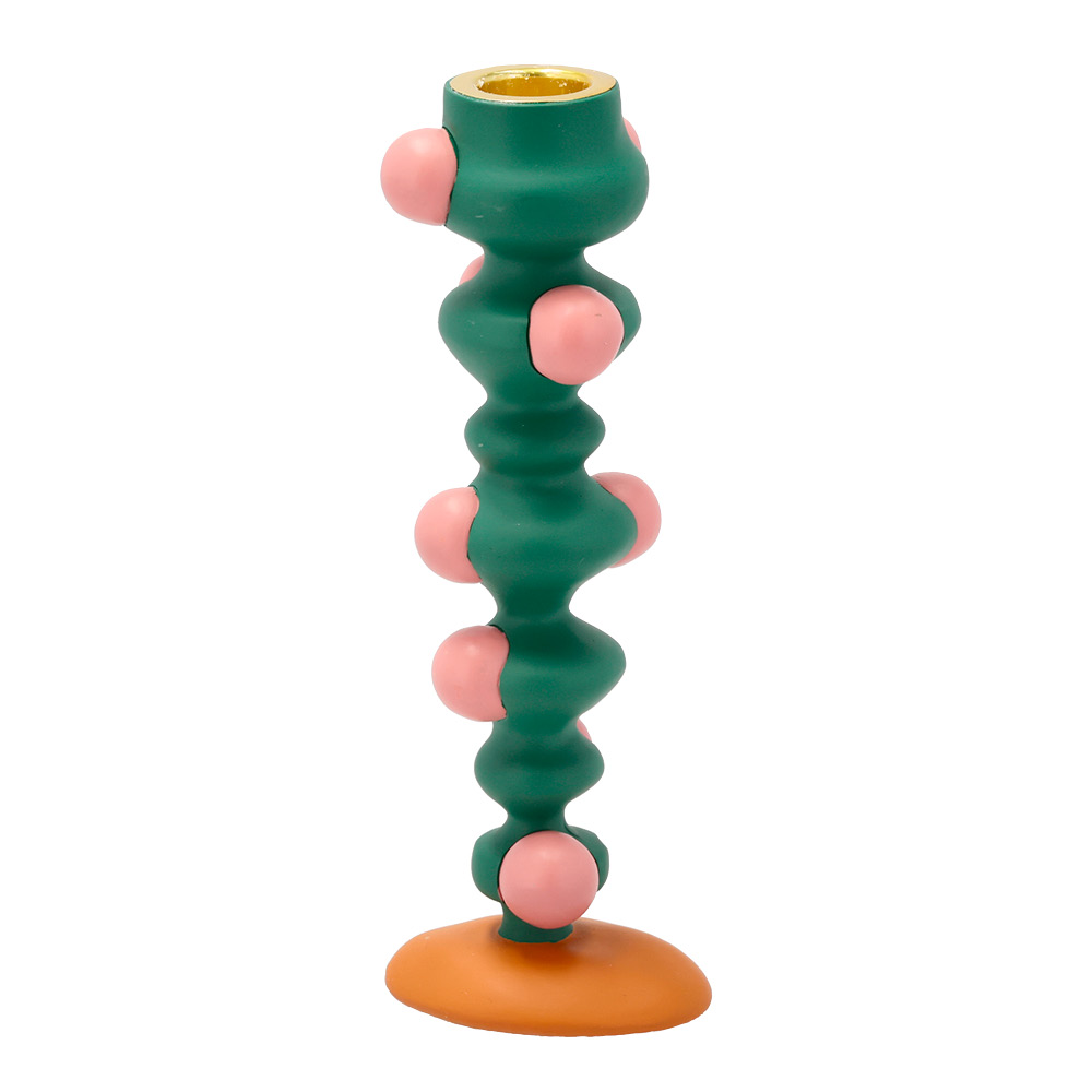 Läs mer om Villa Collection - Styles Ljusstake med prickar 18 cm Grön/Rosa Polyresin