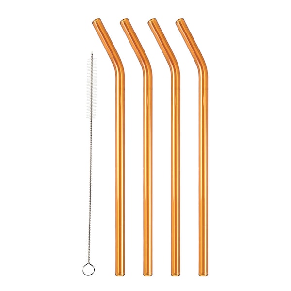 Sugrör med böj 21,5 cm 4-pack glas amber