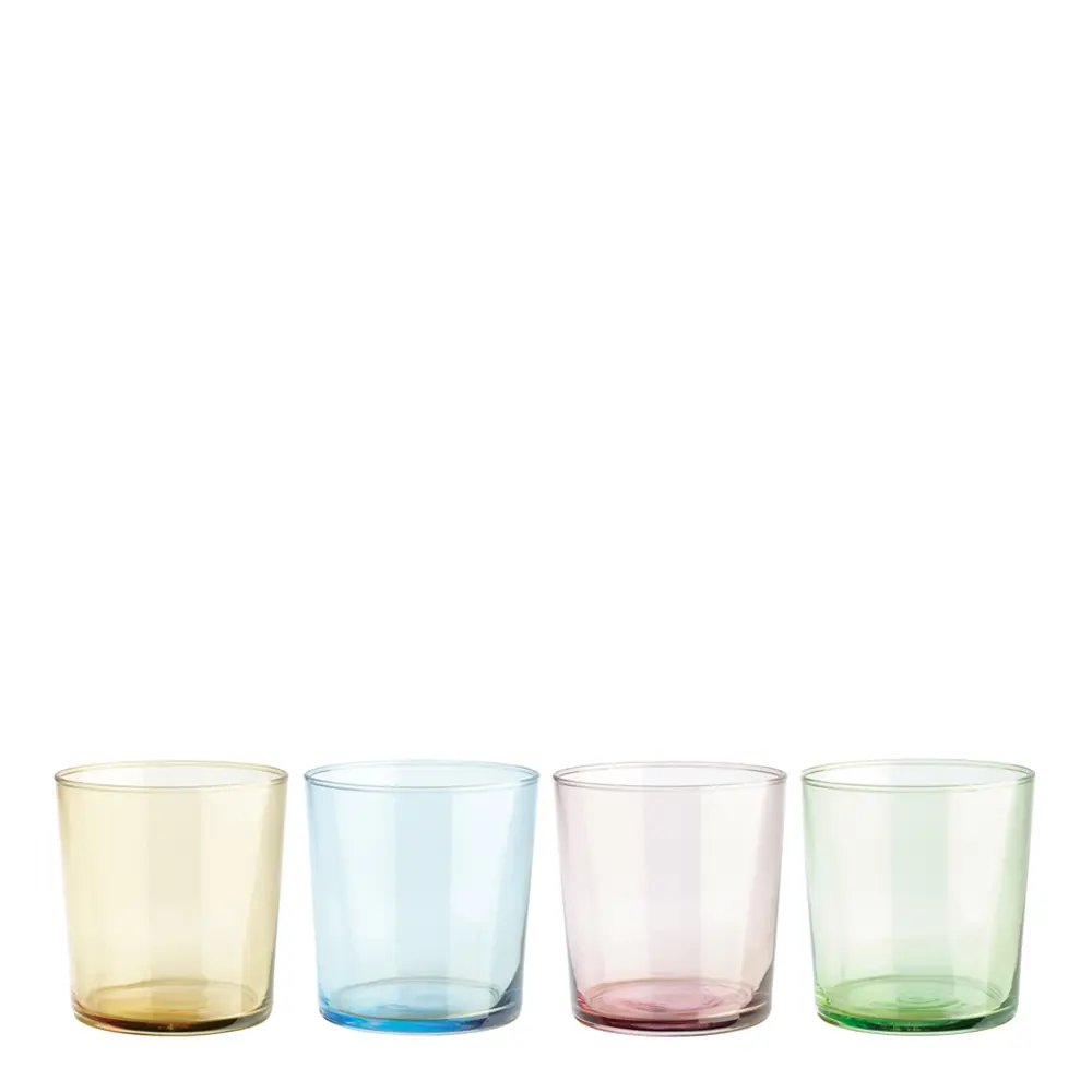 Cafe drikkeglass 34,5 cl 4 stk amber/pink/lyseblå/grønn