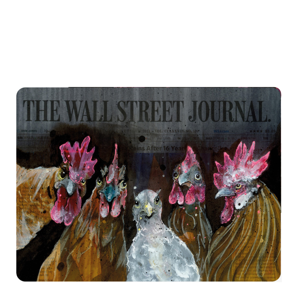 LISA TÖRNER ART – Bordstablett Roosters of Wall Street 30×40 cm Svart