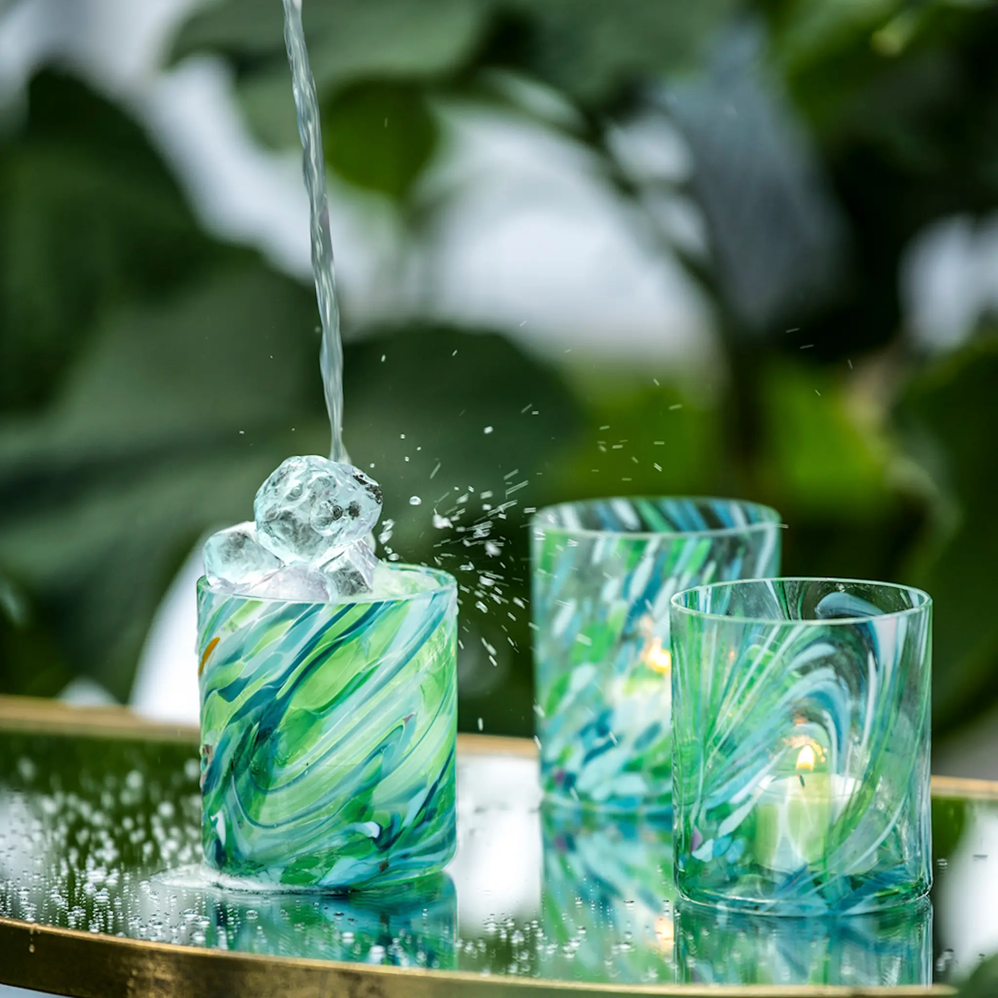 Magnor Swirl drikkeglass/lykt 35 cl grønn multi