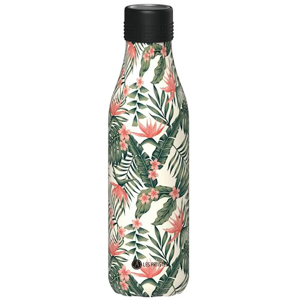 Bottle Up Design termoflaske 0,5L hvit/grønn/rosa med palmedekor