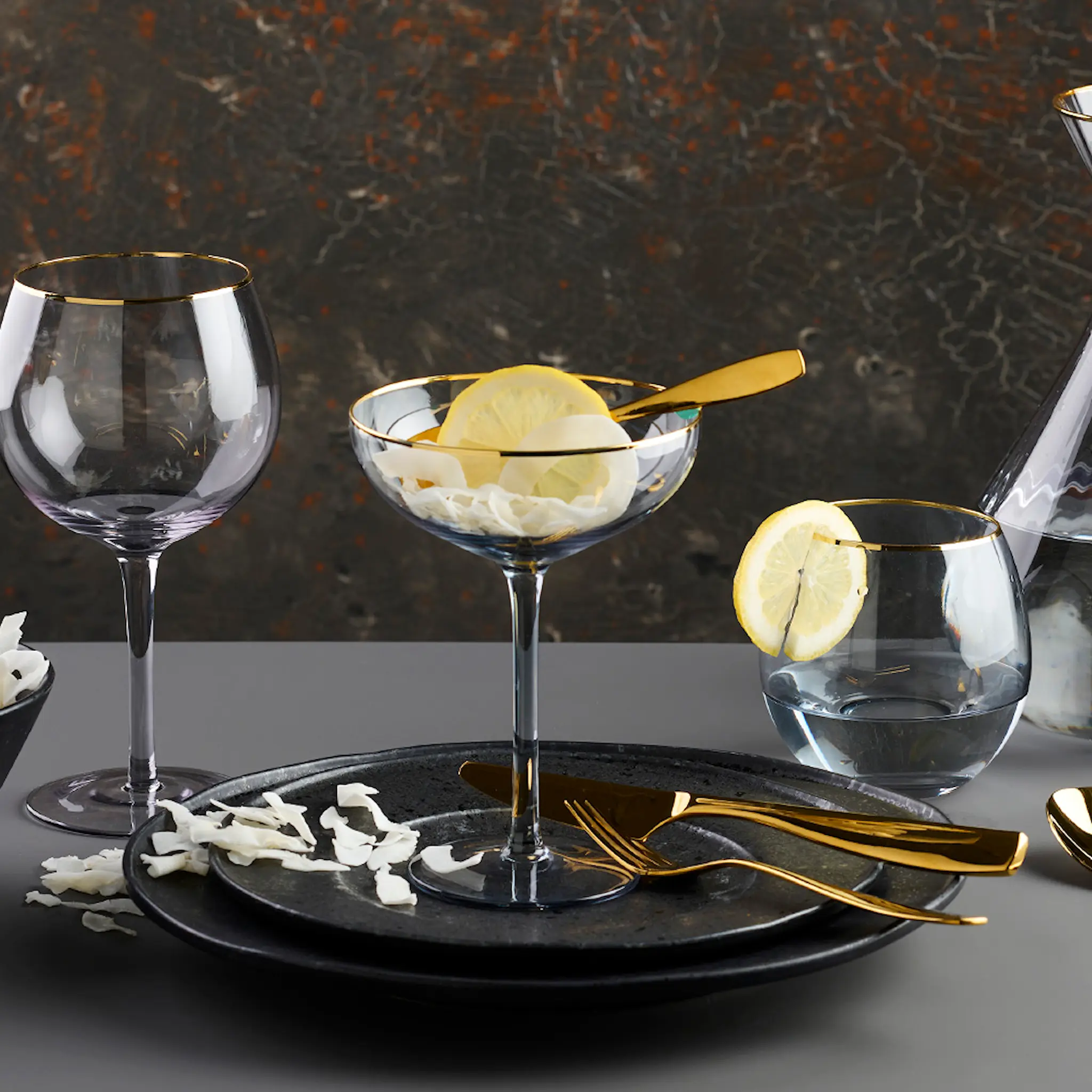 Modern House Champagneglas med Guldkant 23 cl 4-pack Soft Grey