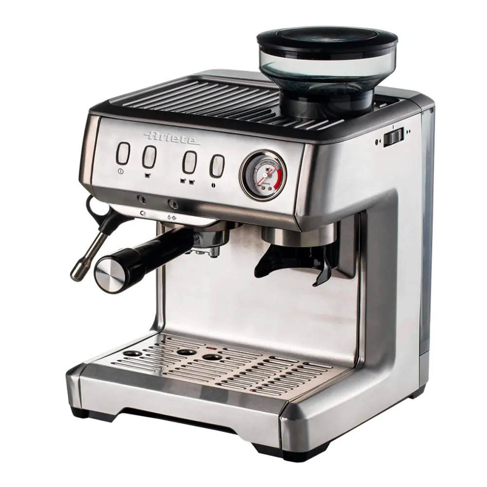Professional espressomaskin med kaffekvern sølv