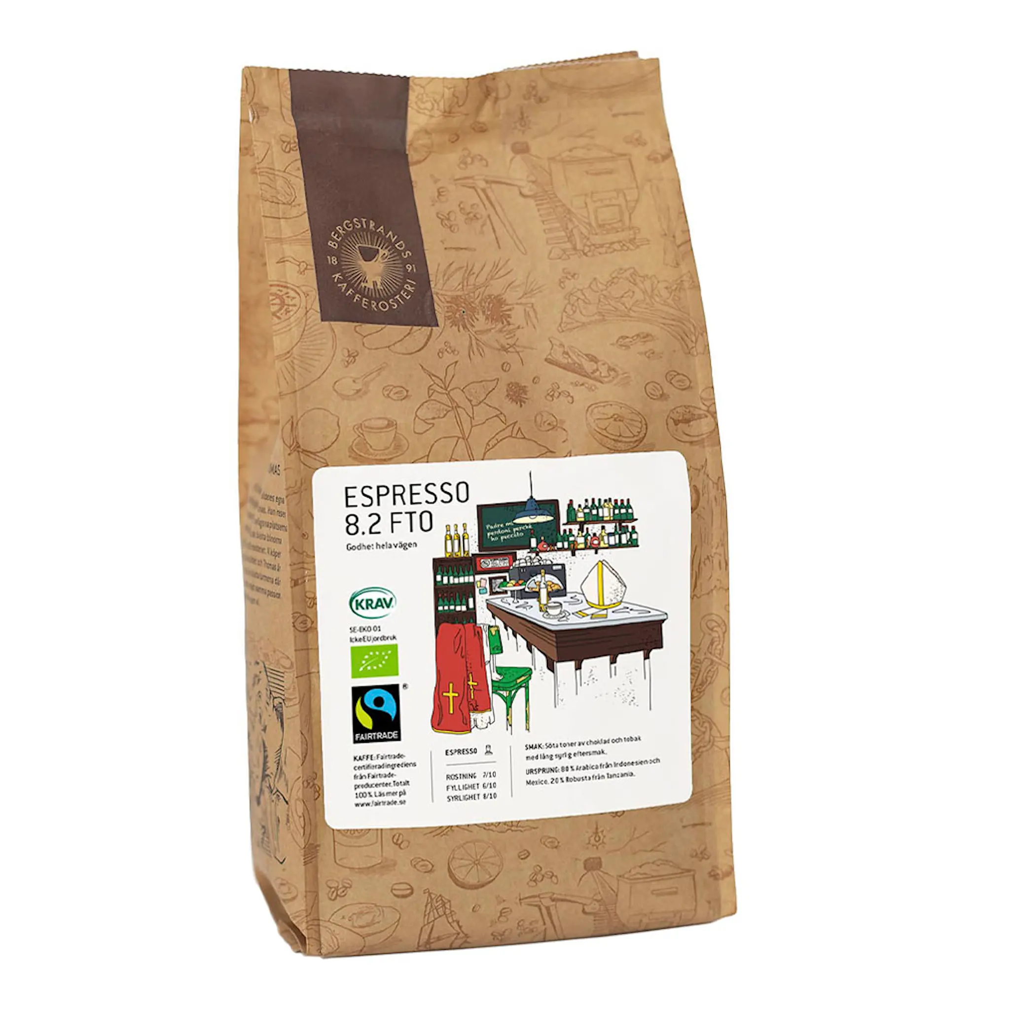 Bergstrands Kafferosteri Espressobønner 8.2 fairtrade eko 1 kg