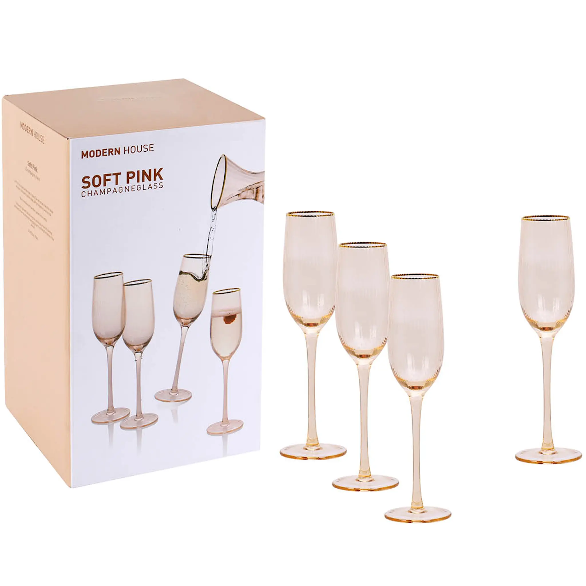 Modern House Champagneglas med Guldkant 22 cl 4-pack Soft Pink