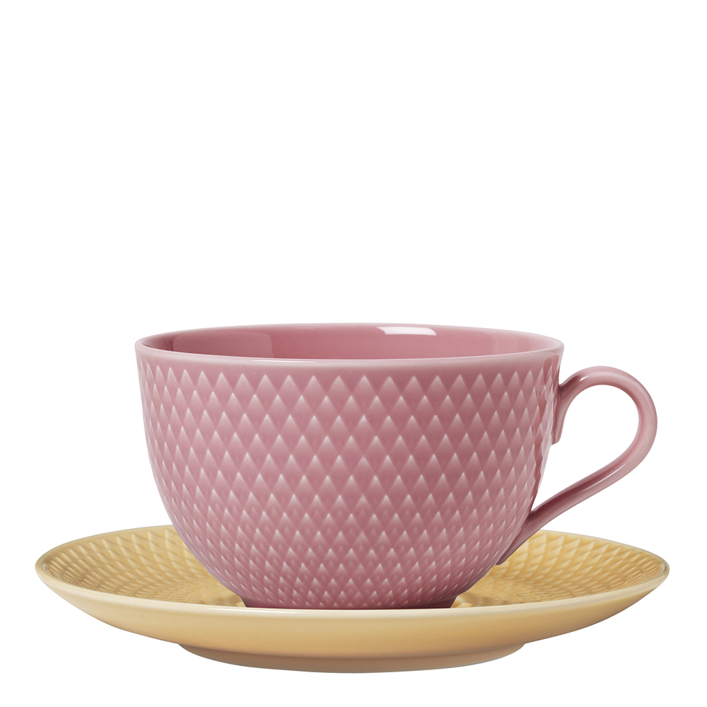 Lyngby Porcelæn – Rhombe Color Tekopp m Fat 39 cl Rosa/Sand