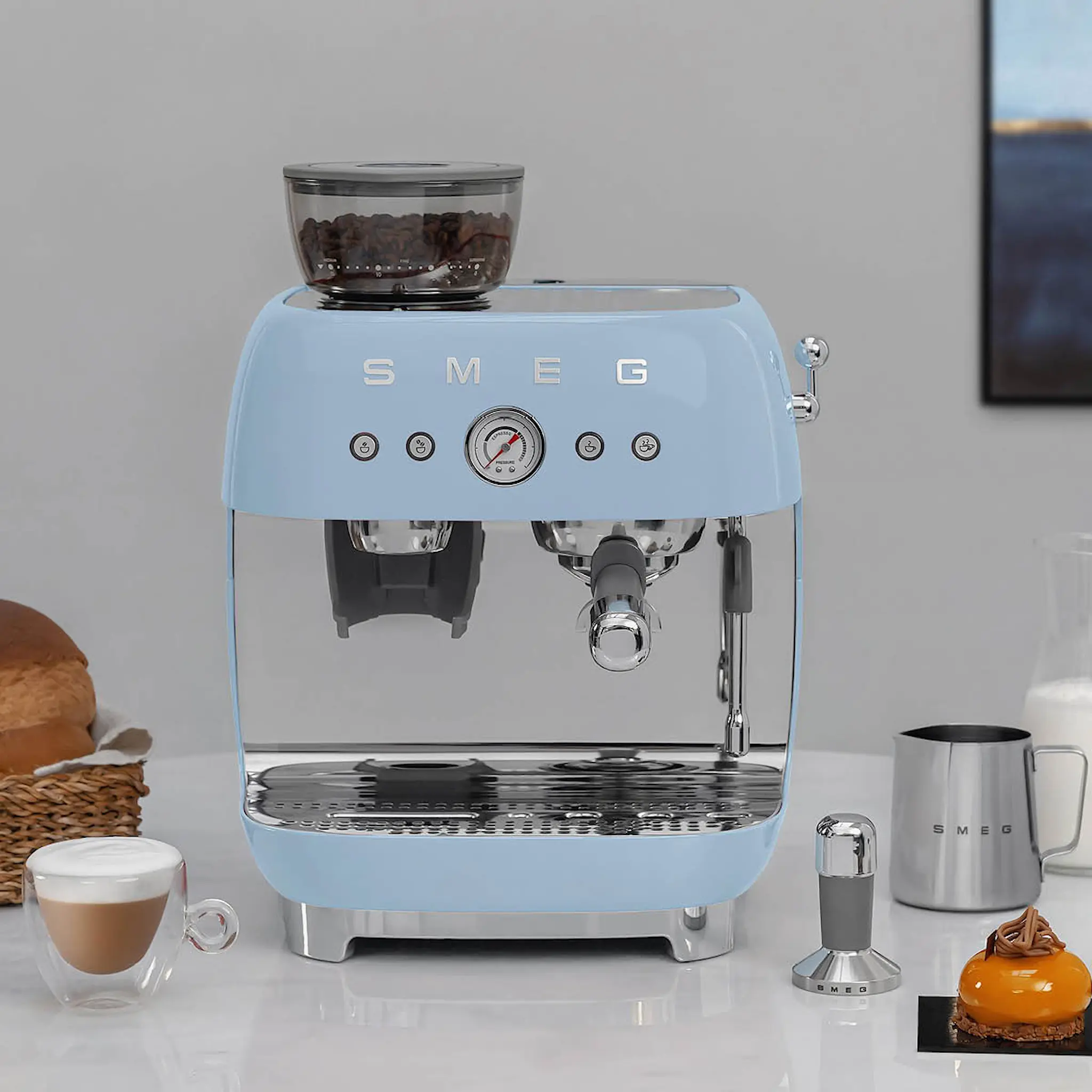 SMEG Smeg Manuell Kaffemaskin med Kvarn EGF03 Pastellblå
