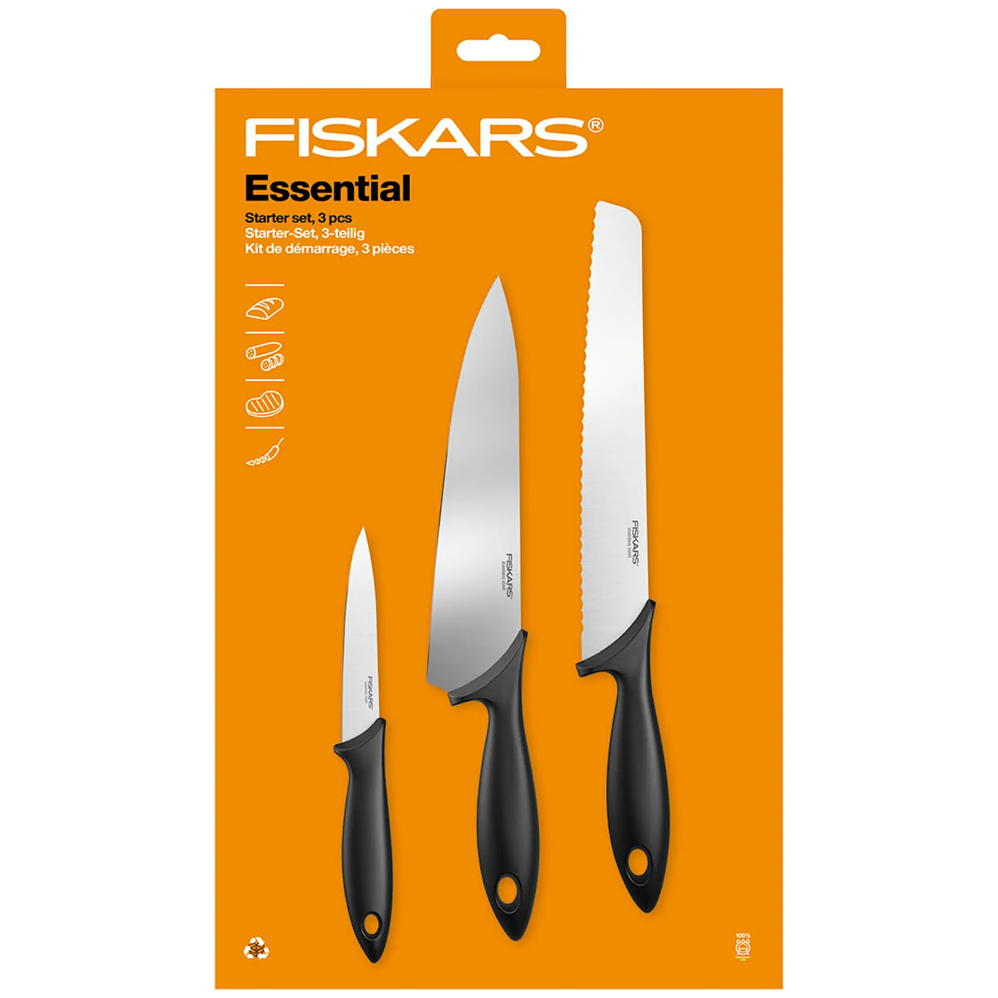 Fiskars Essential Knivset 3 delar Svart