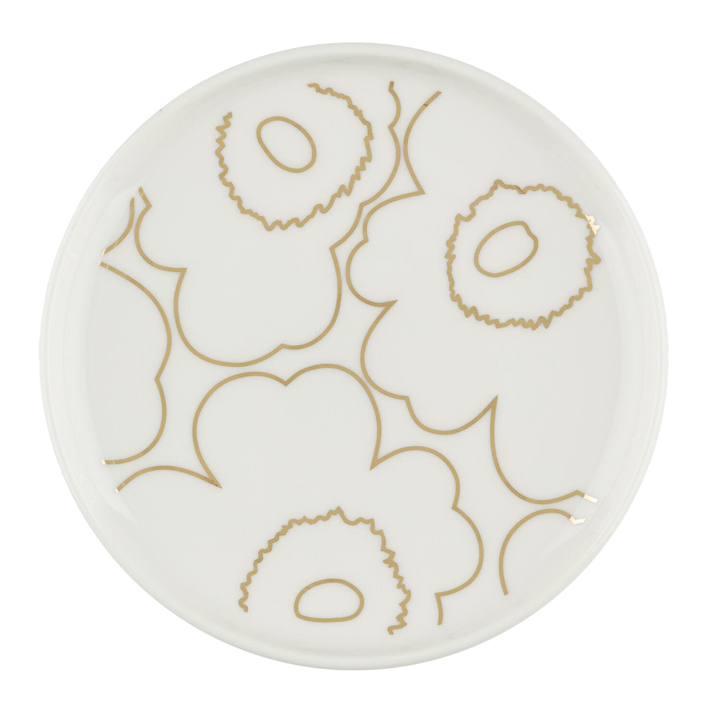 Marimekko – Oiva Piirto Unikko tallrik 13,5 cm vit/guld