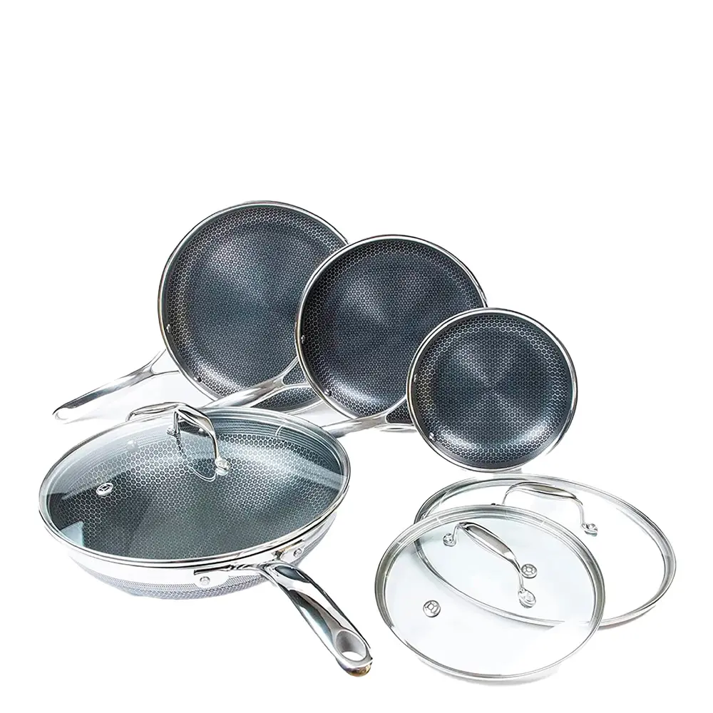 Hybrid stekepanne + wok sett 7 deler sølv/svart
