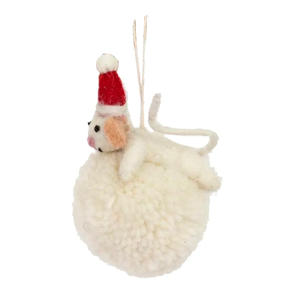 Juleanheng Mus på Snnøball  9 cm hvit
