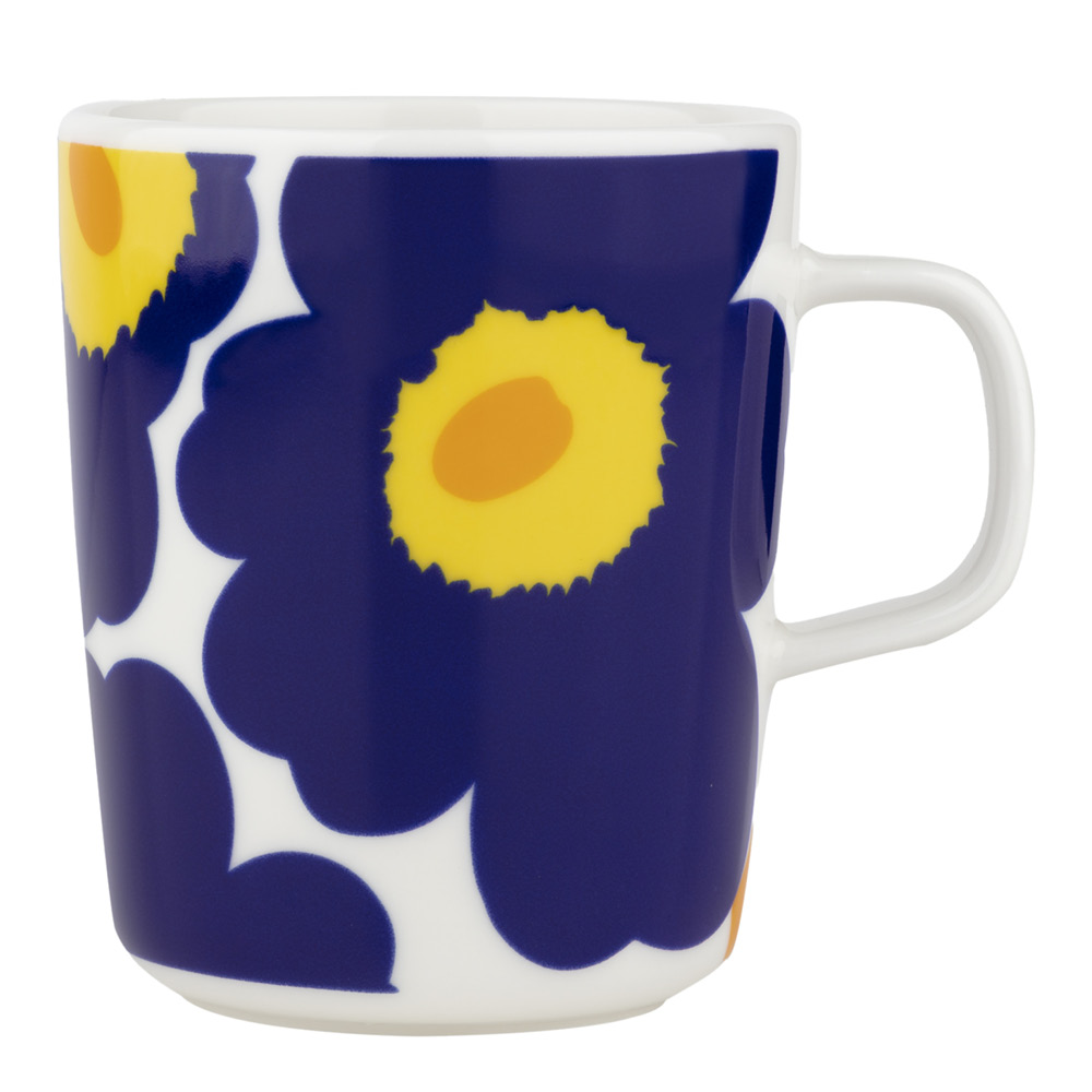 Marimekko – Oiva Unikko mugg 25 cl vit/mörkblå/gul