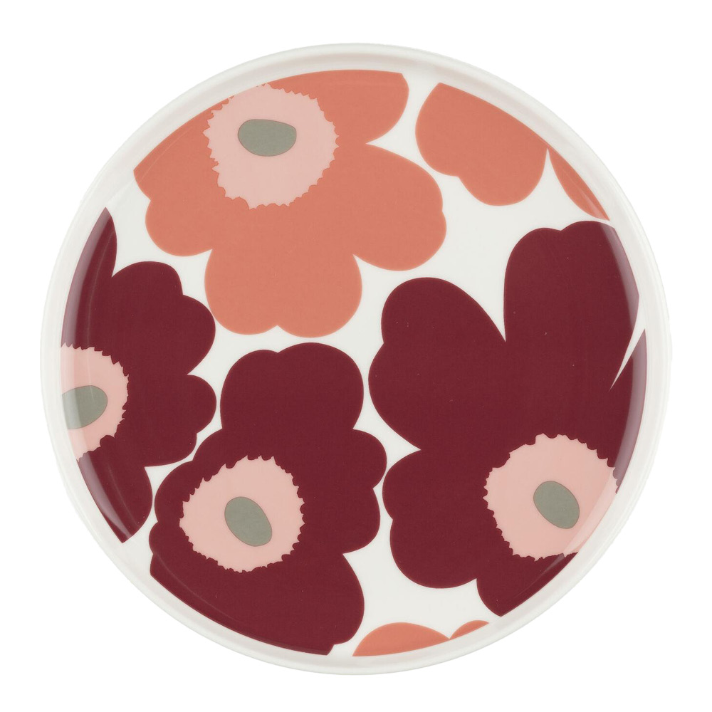 Marimekko – Oiva Unikko tallrik 20 cm vit/mörk körsbär/lax röd