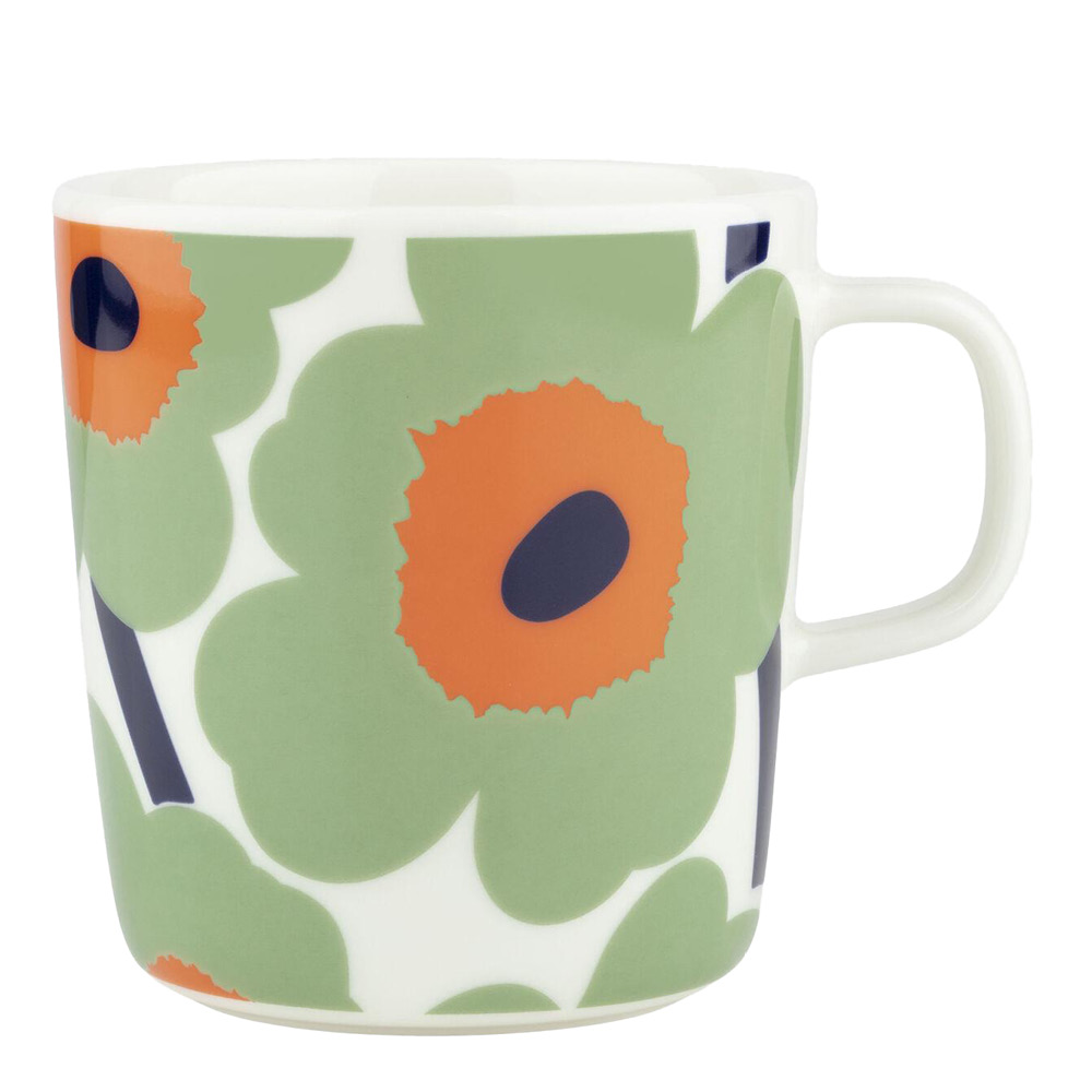 Marimekko – Oiva Unikko mugg 40 cl vit/salvia/orange/mörkblå