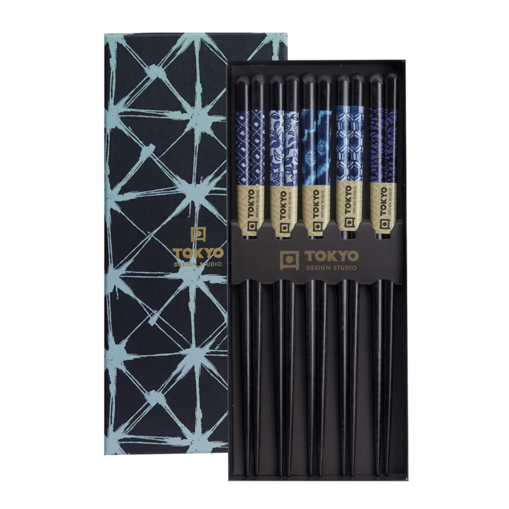 Läs mer om Tokyo Design Studio - Ätpinnar gåvoset 5-pack blue mixed designs