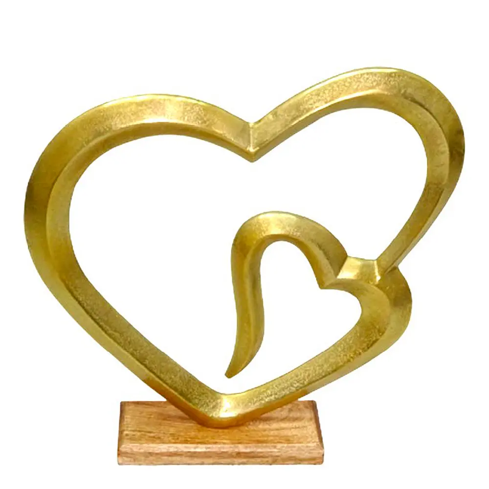 Helia skulptur dobbelt hjerte 43 cm gull