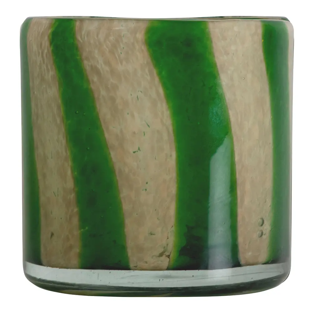 Calore vase/lyslykt 15x15 cm grønn/beige stripete