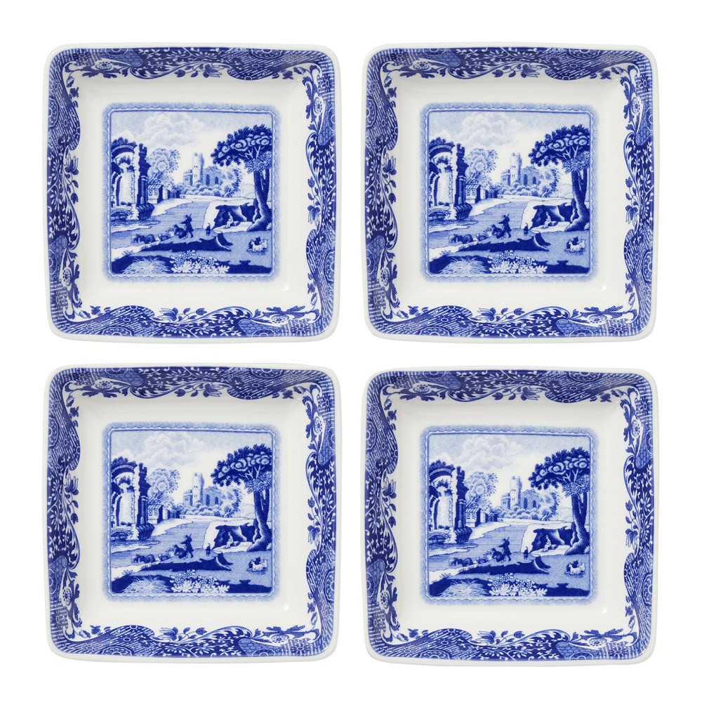 Läs mer om Spode - Blue Italian assiett fyrkantig 7,5 cm 4-pack blå/vit