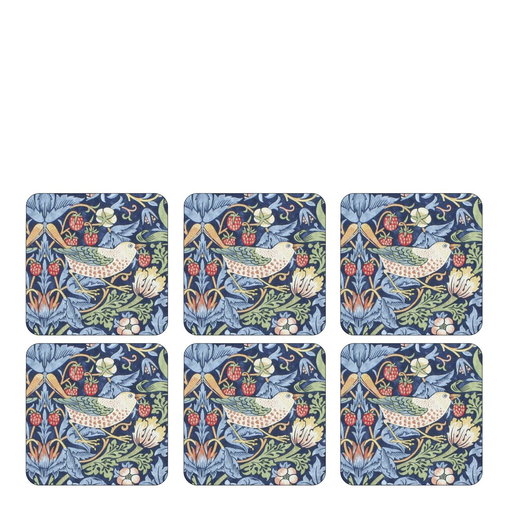 Produktfoto för Morris & Co - Strawberry Thief Glasunderlägg 6-pack Blå