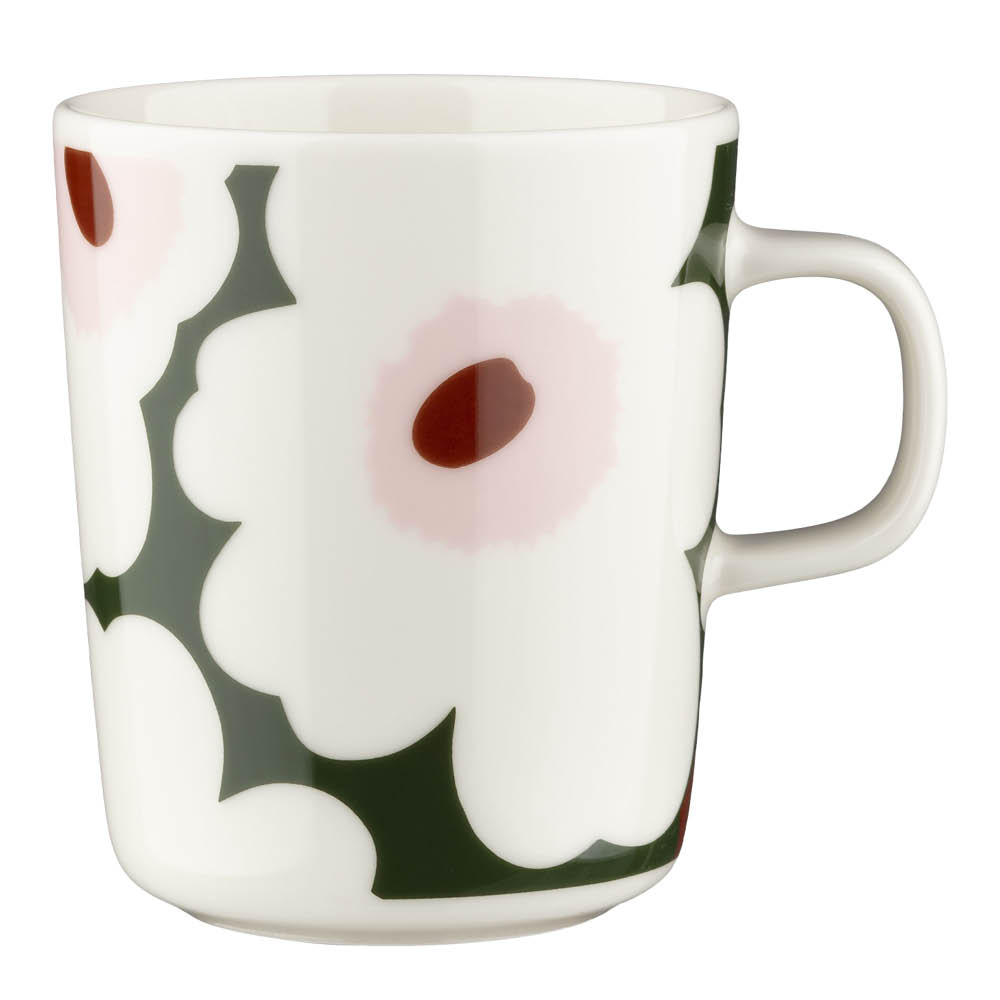 Marimekko – Unikko mugg 25 cl vit/mörkgrön/rosa