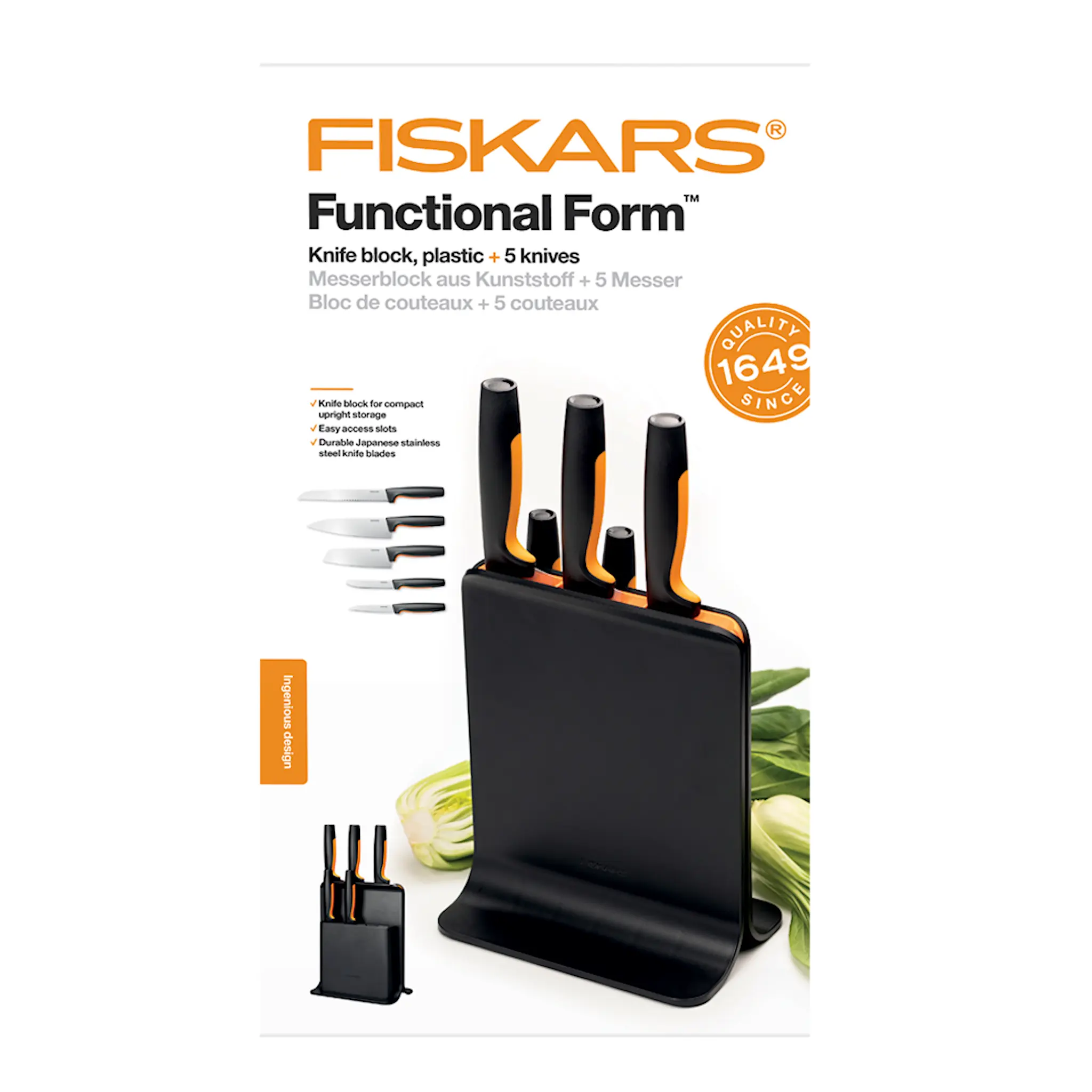 Fiskars Functional Form knivblokk med 5 kniver svart
