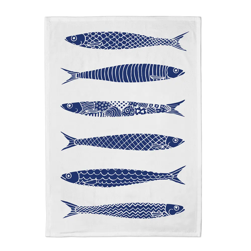 Fiskelycka kjøkkenhåndkle 50x70 cm hvit/blå